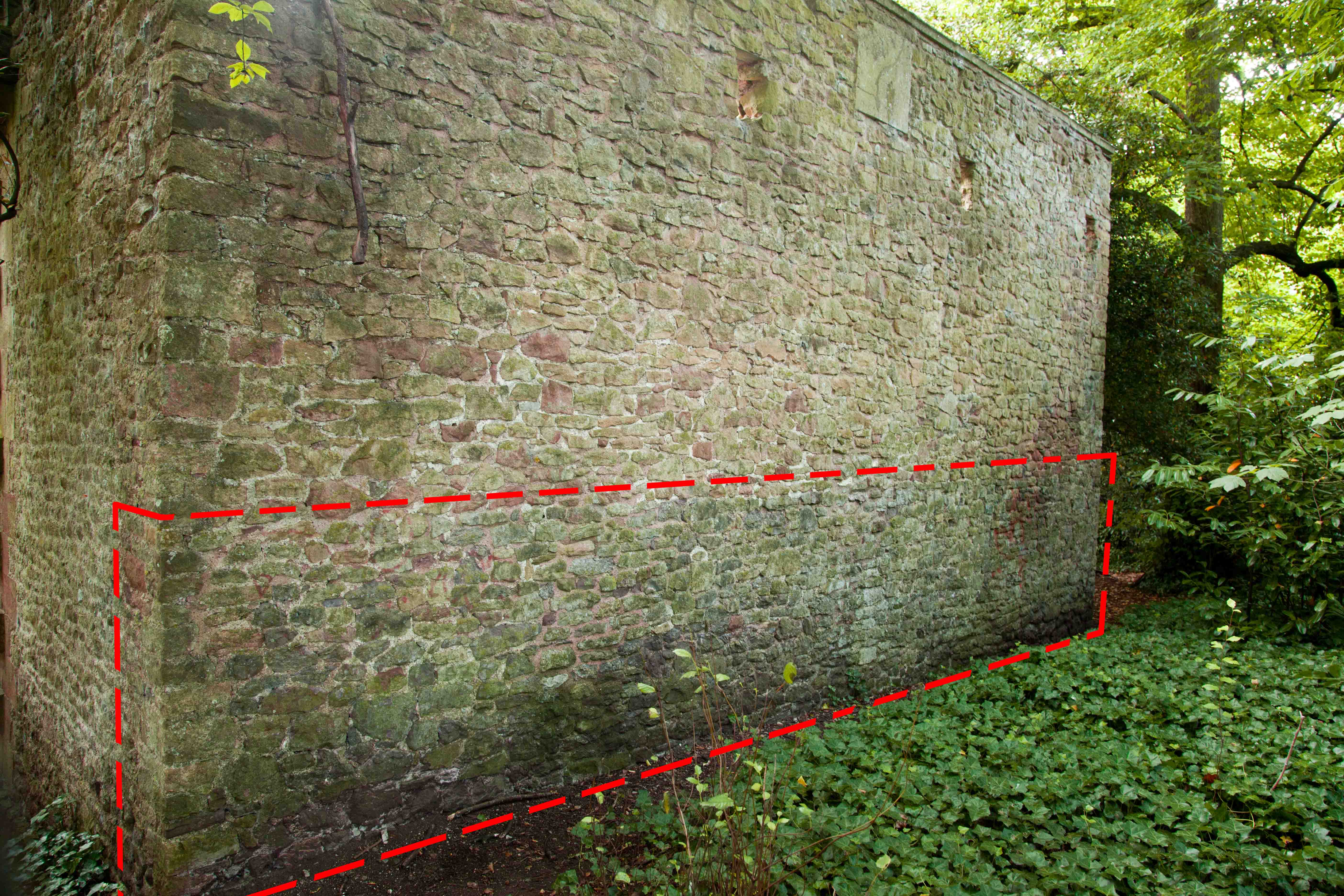 The early wall fabric preserved in the rear of the Echo